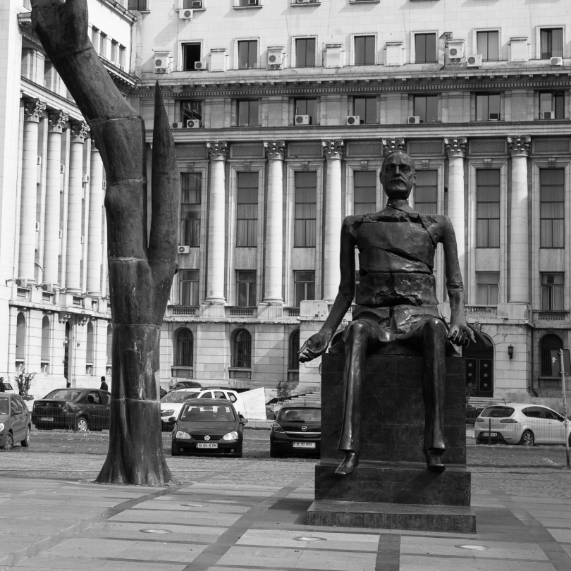 a...Sculptures near Strada Academiei.